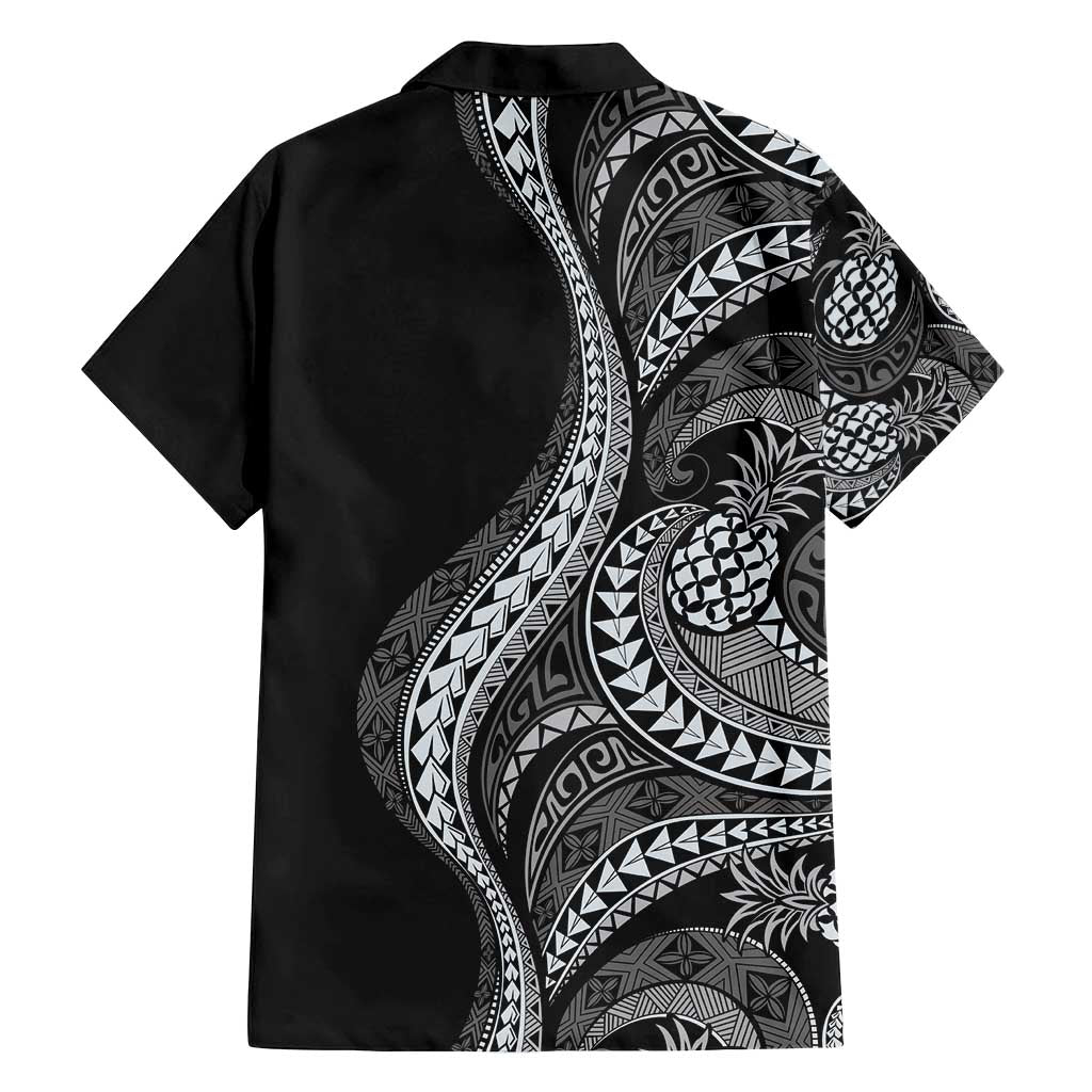 Hawaii Pineapple Gray Scale Tribal Pattern Family Matching Puletasi and Hawaiian Shirt - Polynesian Pride