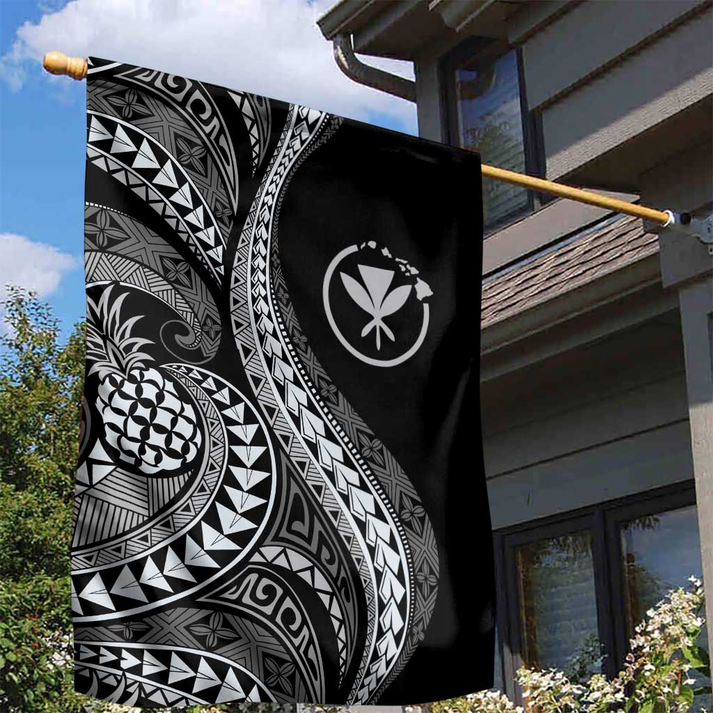 Hawaii Pineapple Gray Scale Tribal Pattern Garden Flag - Polynesian Pride