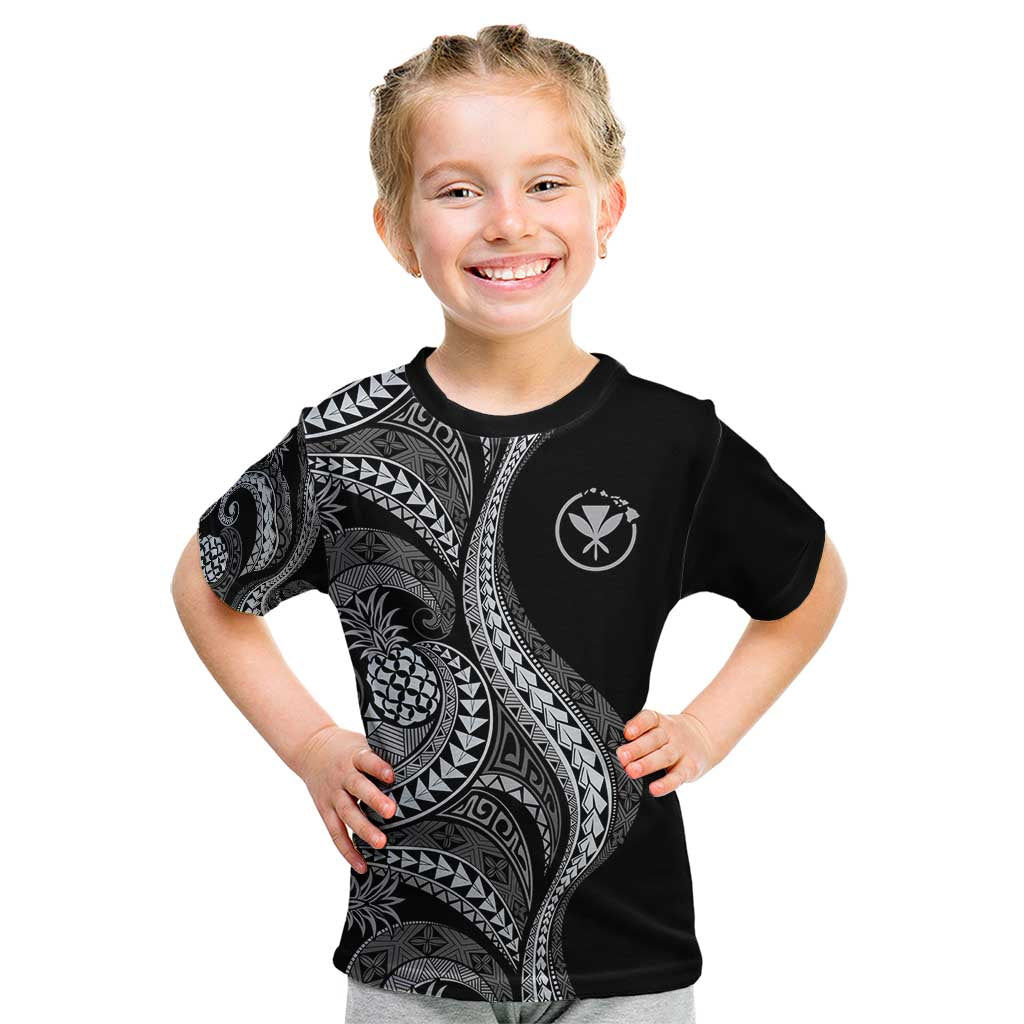 Hawaii Pineapple Gray Scale Tribal Pattern Kid T Shirt - Polynesian Pride