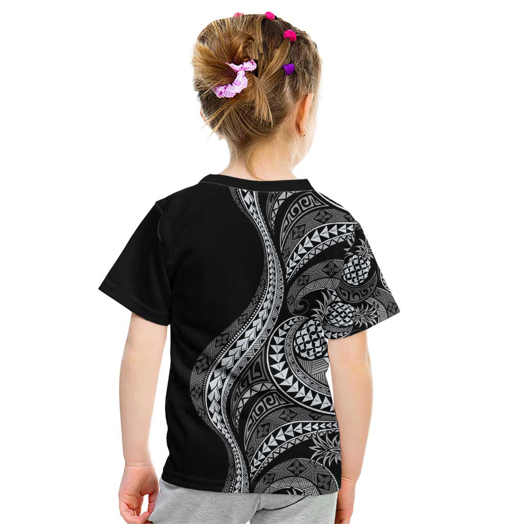 Hawaii Pineapple Gray Scale Tribal Pattern Kid T Shirt - Polynesian Pride