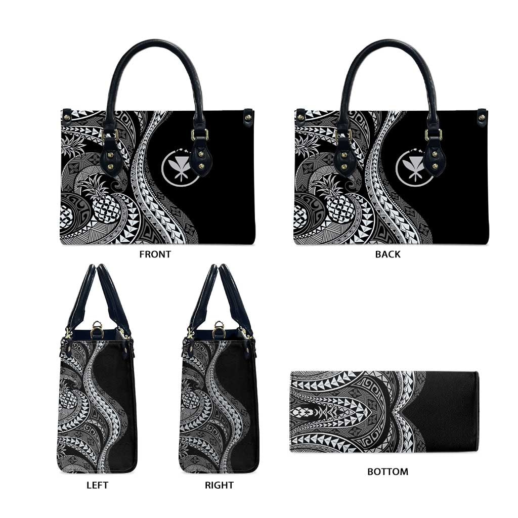 Hawaii Pineapple Gray Scale Tribal Pattern Leather Bag - Polynesian Pride