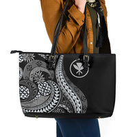 Hawaii Pineapple Gray Scale Tribal Pattern Leather Tote Bag - Polynesian Pride