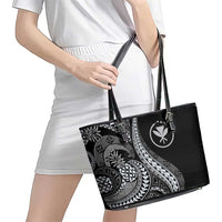 Hawaii Pineapple Gray Scale Tribal Pattern Leather Tote Bag - Polynesian Pride