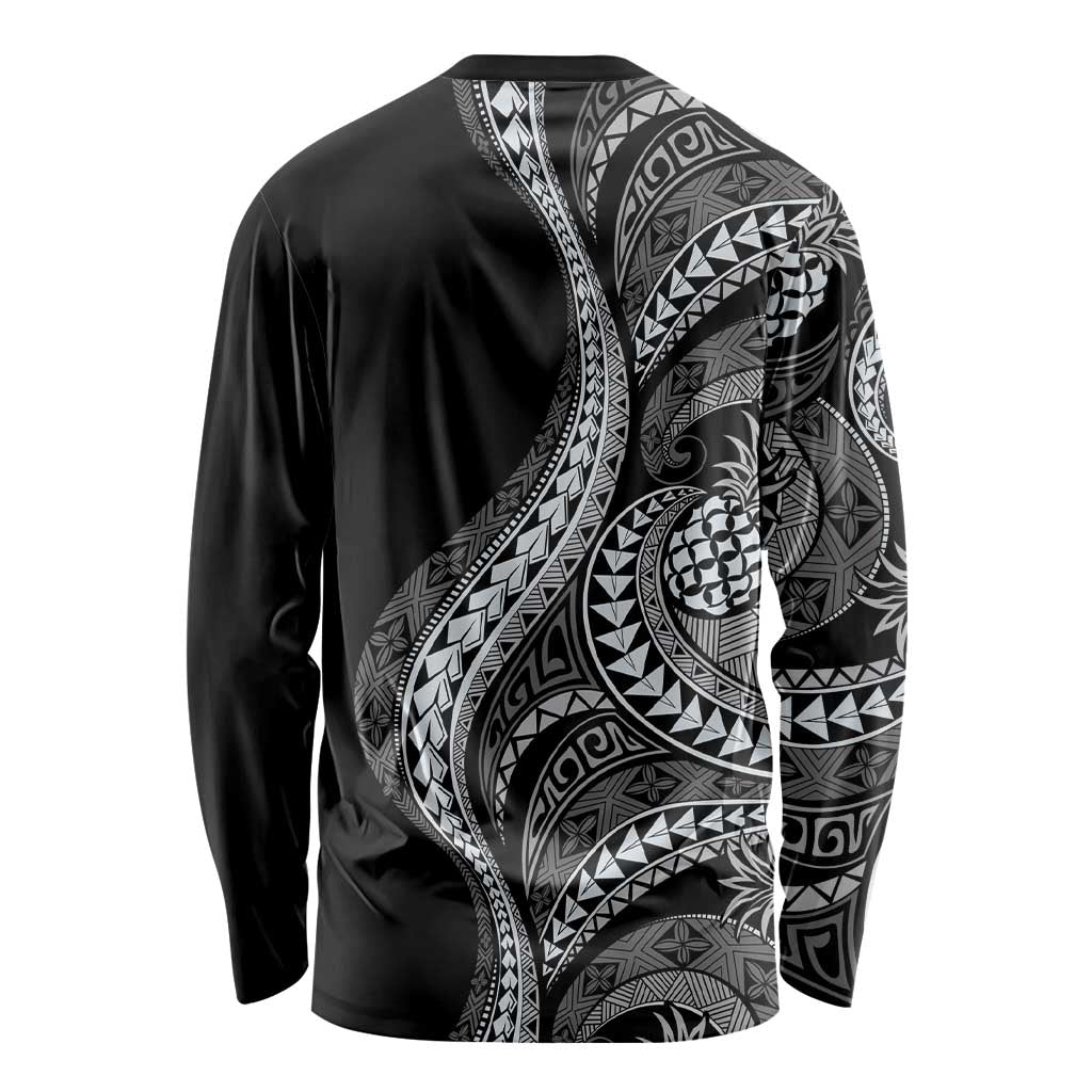 Hawaii Pineapple Gray Scale Tribal Pattern Long Sleeve Shirt - Polynesian Pride