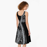 Hawaii Pineapple Gray Scale Tribal Pattern Midi Dress - Polynesian Pride