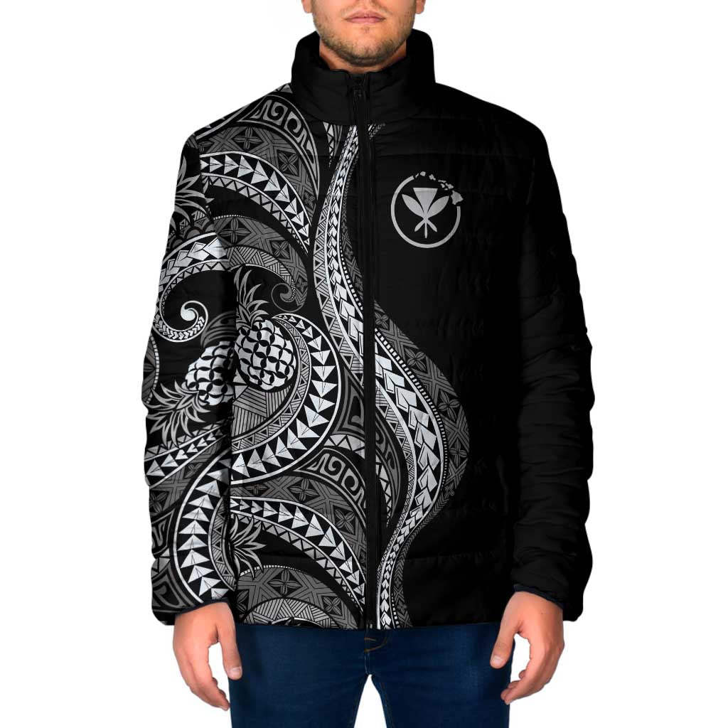 Hawaii Pineapple Gray Scale Tribal Pattern Padded Jacket - Polynesian Pride