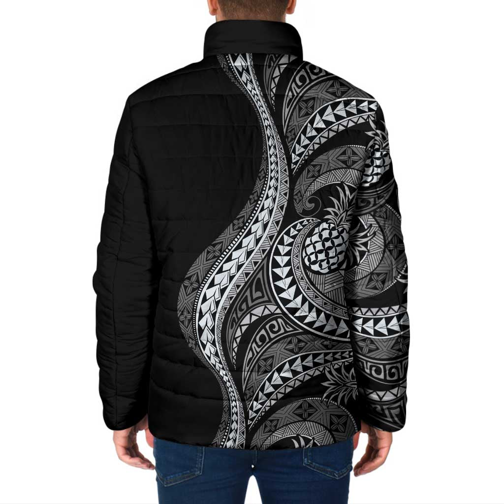 Hawaii Pineapple Gray Scale Tribal Pattern Padded Jacket - Polynesian Pride