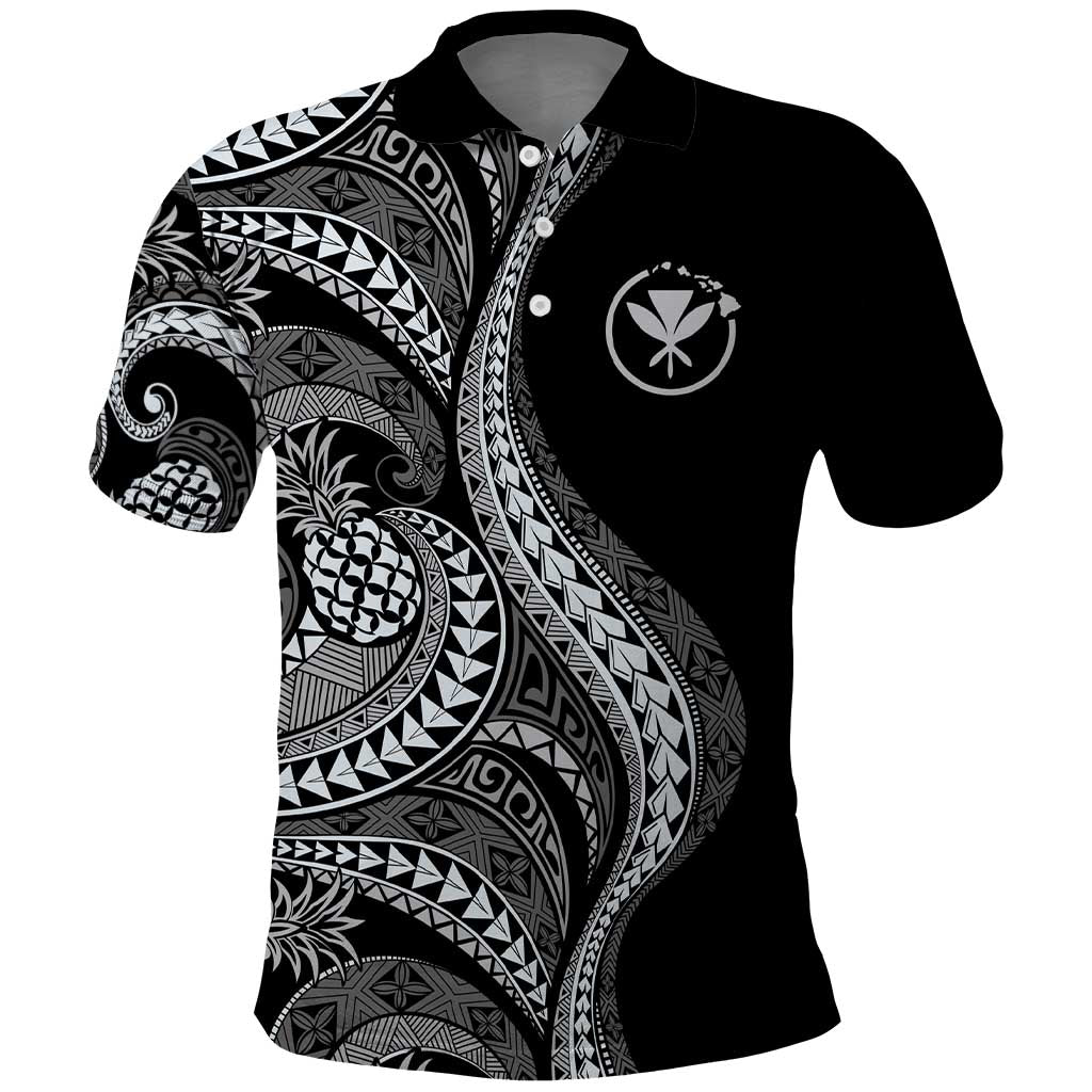 Hawaii Pineapple Gray Scale Tribal Pattern Polo Shirt - Polynesian Pride