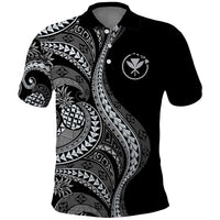 Hawaii Pineapple Gray Scale Tribal Pattern Polo Shirt - Polynesian Pride