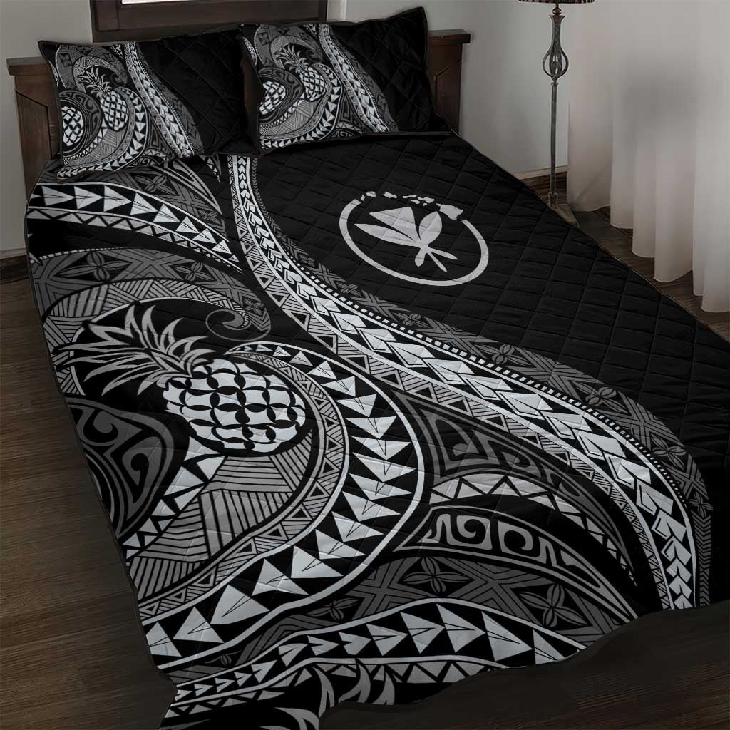 Hawaii Pineapple Gray Scale Tribal Pattern Quilt Bed Set - Polynesian Pride