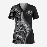 Hawaii Pineapple Gray Scale Tribal Pattern Scrub Top - Polynesian Pride