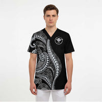 Hawaii Pineapple Gray Scale Tribal Pattern Scrub Top - Polynesian Pride