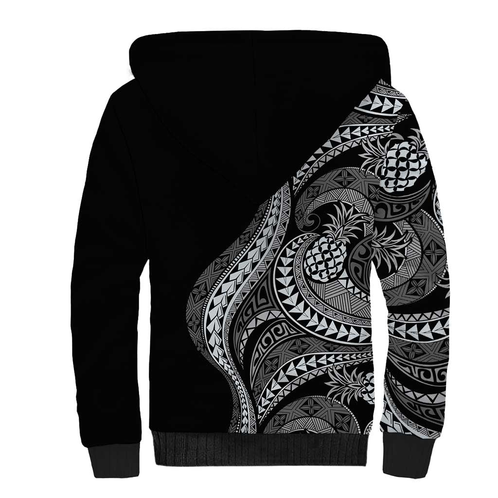 Hawaii Pineapple Gray Scale Tribal Pattern Sherpa Hoodie - Polynesian Pride