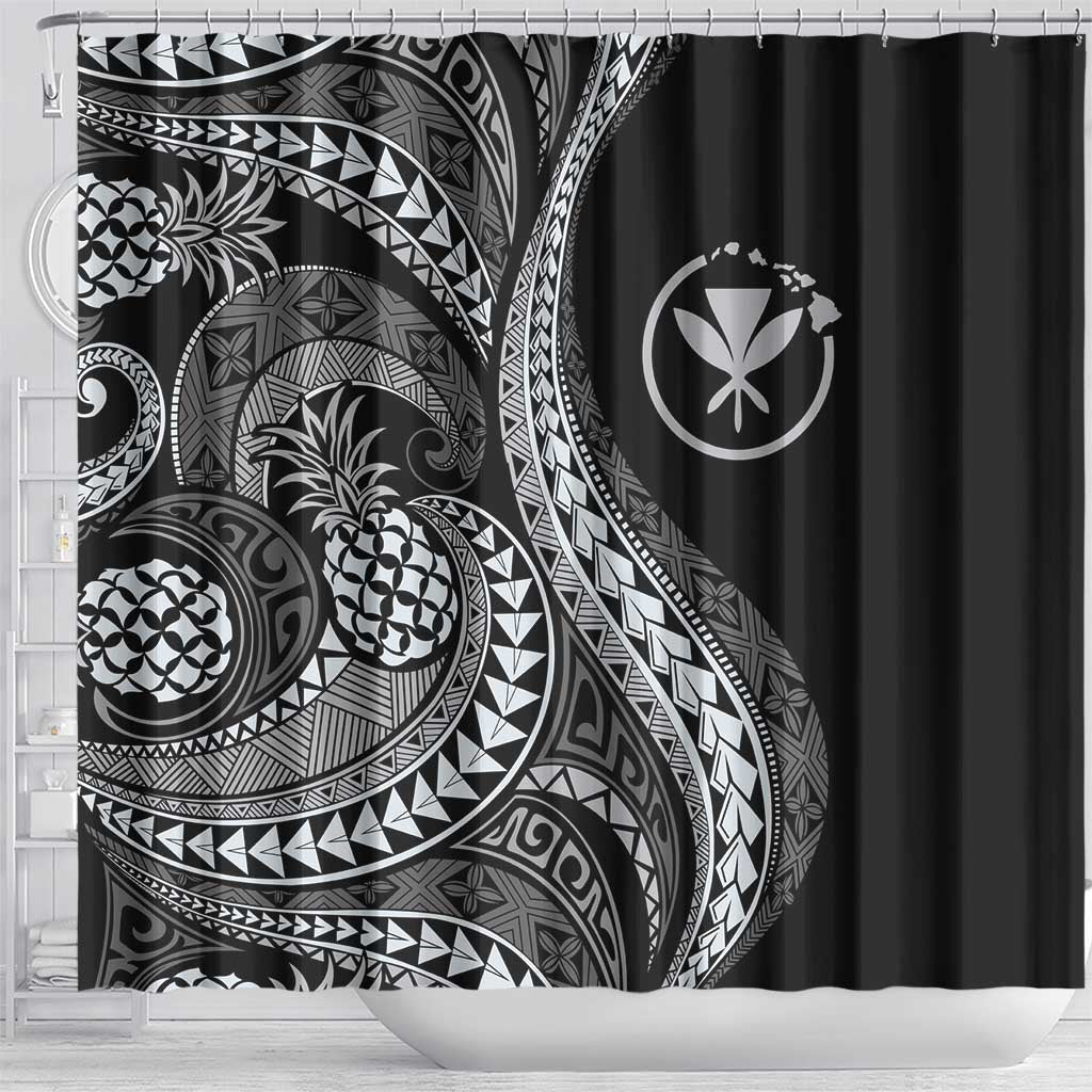 Hawaii Pineapple Gray Scale Tribal Pattern Shower Curtain - Polynesian Pride