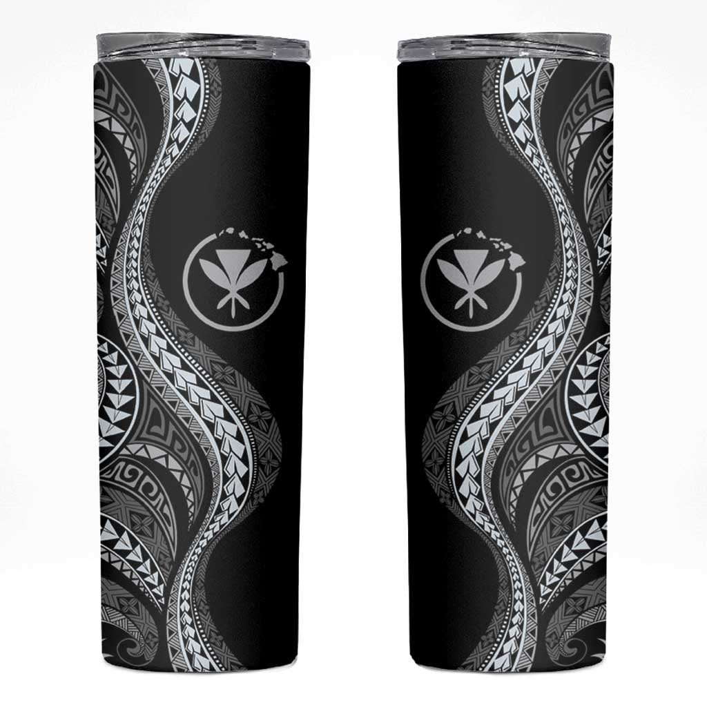 Hawaii Pineapple Gray Scale Tribal Pattern Skinny Tumbler - Polynesian Pride