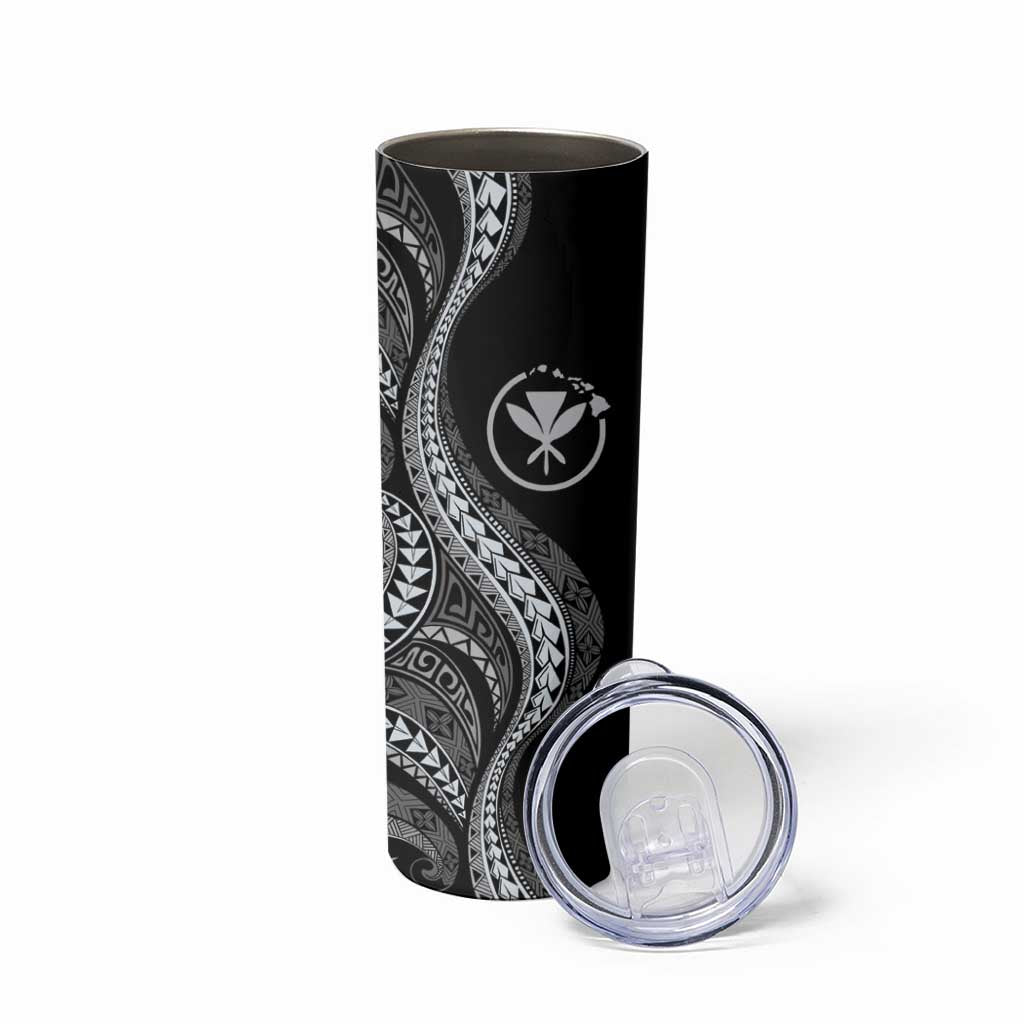 Hawaii Pineapple Gray Scale Tribal Pattern Skinny Tumbler - Polynesian Pride