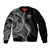 Hawaii Pineapple Gray Scale Tribal Pattern Sleeve Zip Bomber Jacket - Polynesian Pride