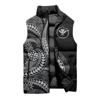 Hawaii Pineapple Gray Scale Tribal Pattern Sleeveless Puffer Jacket - Polynesian Pride