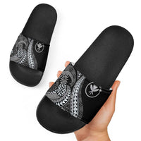 Hawaii Pineapple Gray Scale Tribal Pattern Slide Sandals - Polynesian Pride