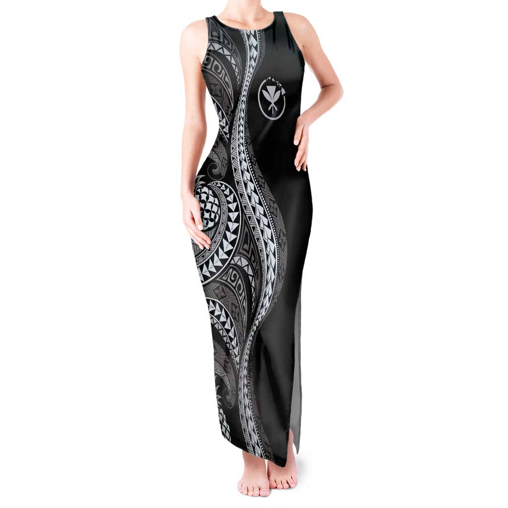 Hawaii Pineapple Gray Scale Tribal Pattern Tank Maxi Dress - Polynesian Pride