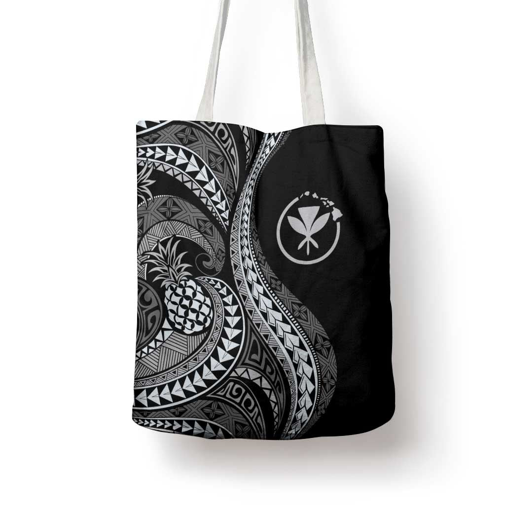 Hawaii Pineapple Gray Scale Tribal Pattern Tote Bag - Polynesian Pride