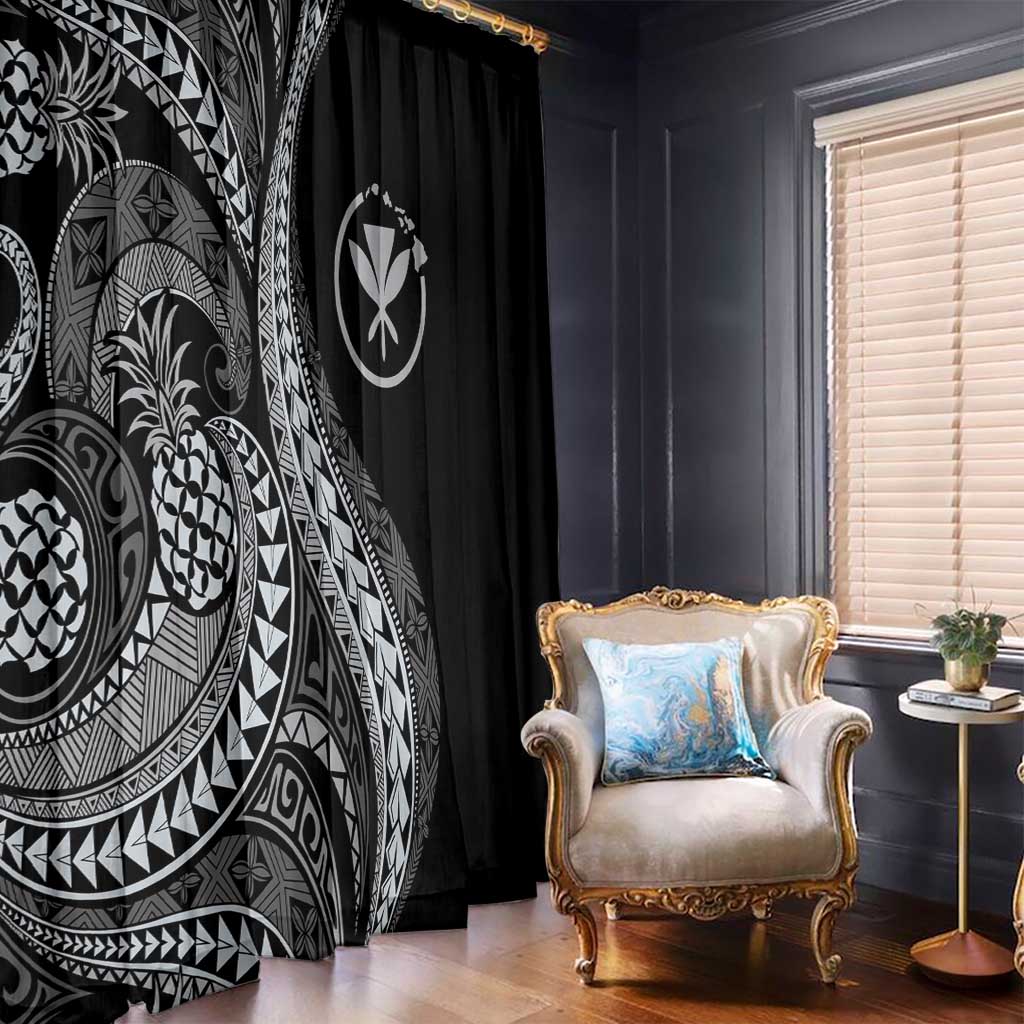 Hawaii Pineapple Gray Scale Tribal Pattern Window Curtain - Polynesian Pride