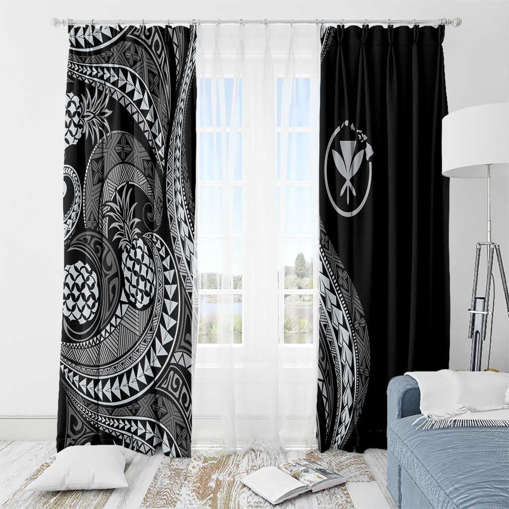 Hawaii Pineapple Gray Scale Tribal Pattern Window Curtain - Polynesian Pride