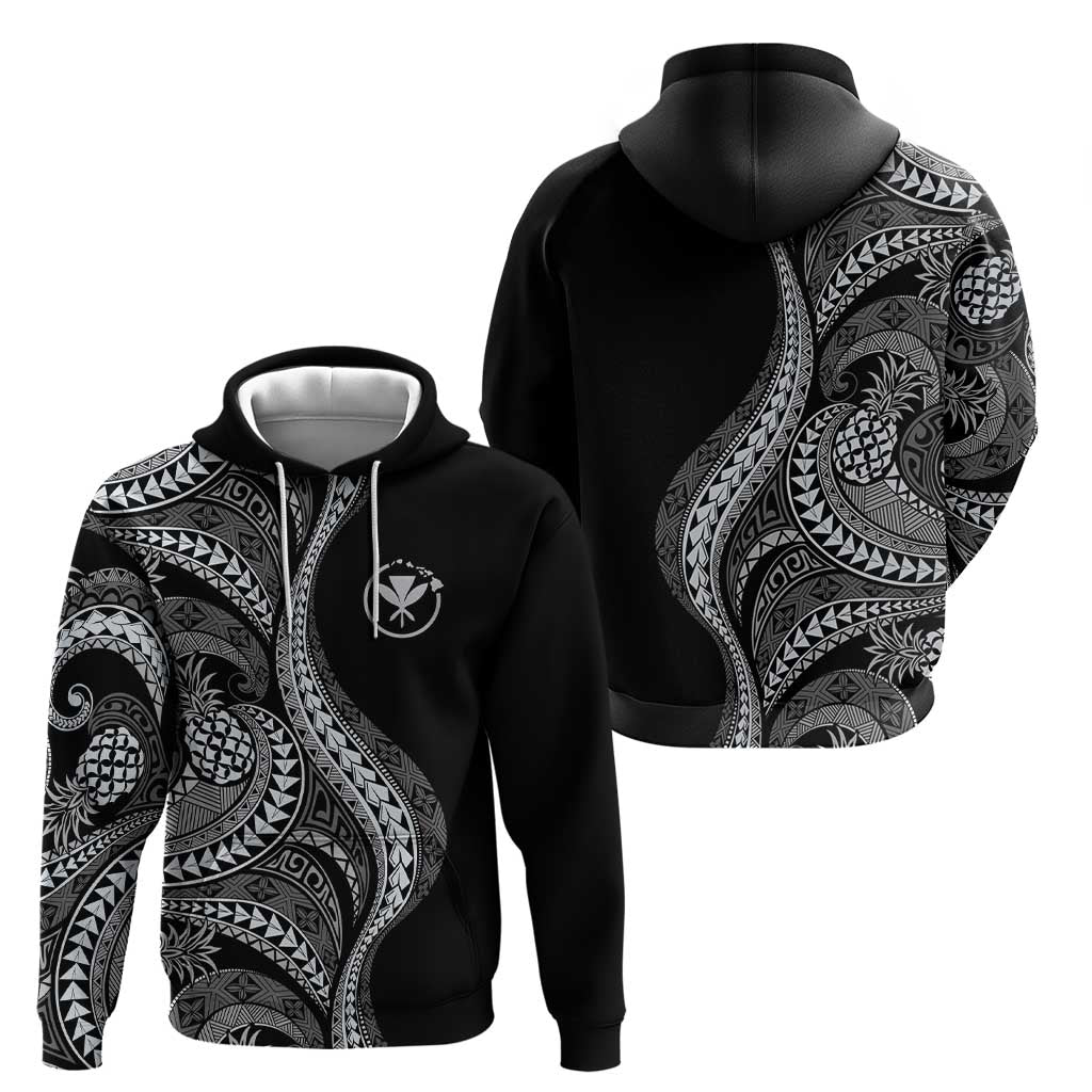 Hawaii Pineapple Gray Scale Tribal Pattern Zip Hoodie - Polynesian Pride