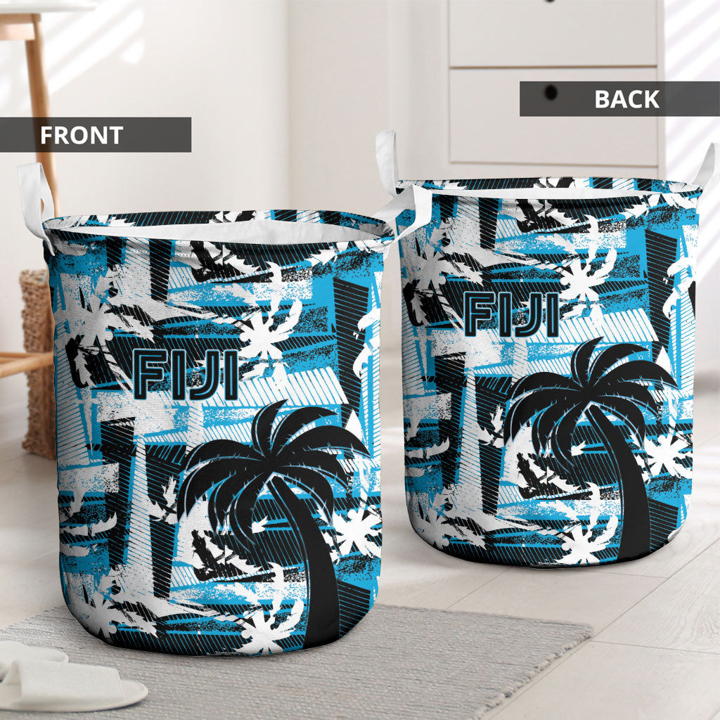 Fijian Rugby Laundry Basket Grunge Palm Stylized LT01 - Polynesian Pride
