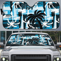 Fijian Rugby Auto Sun Shade Grunge Palm Stylized LT01 Blue - Polynesian Pride