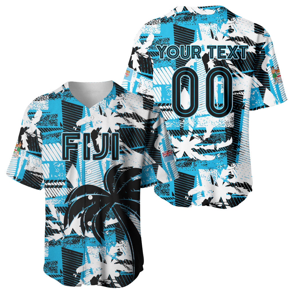 Custom Fijian Rugby Baseball Jersey Grunge Palm Stylized LT01 - Polynesian Pride