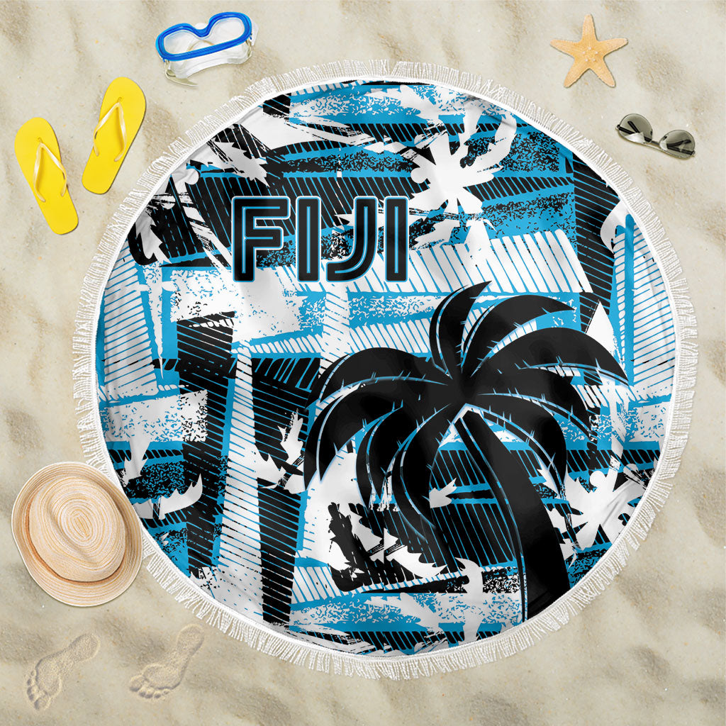 Fijian Rugby Beach Blanket Grunge Palm Stylized LT01 One Size 150cm Blue - Polynesian Pride