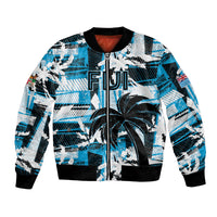 Custom Fijian Rugby Bomber Jacket Grunge Palm Stylized LT01 Unisex Blue - Polynesian Pride