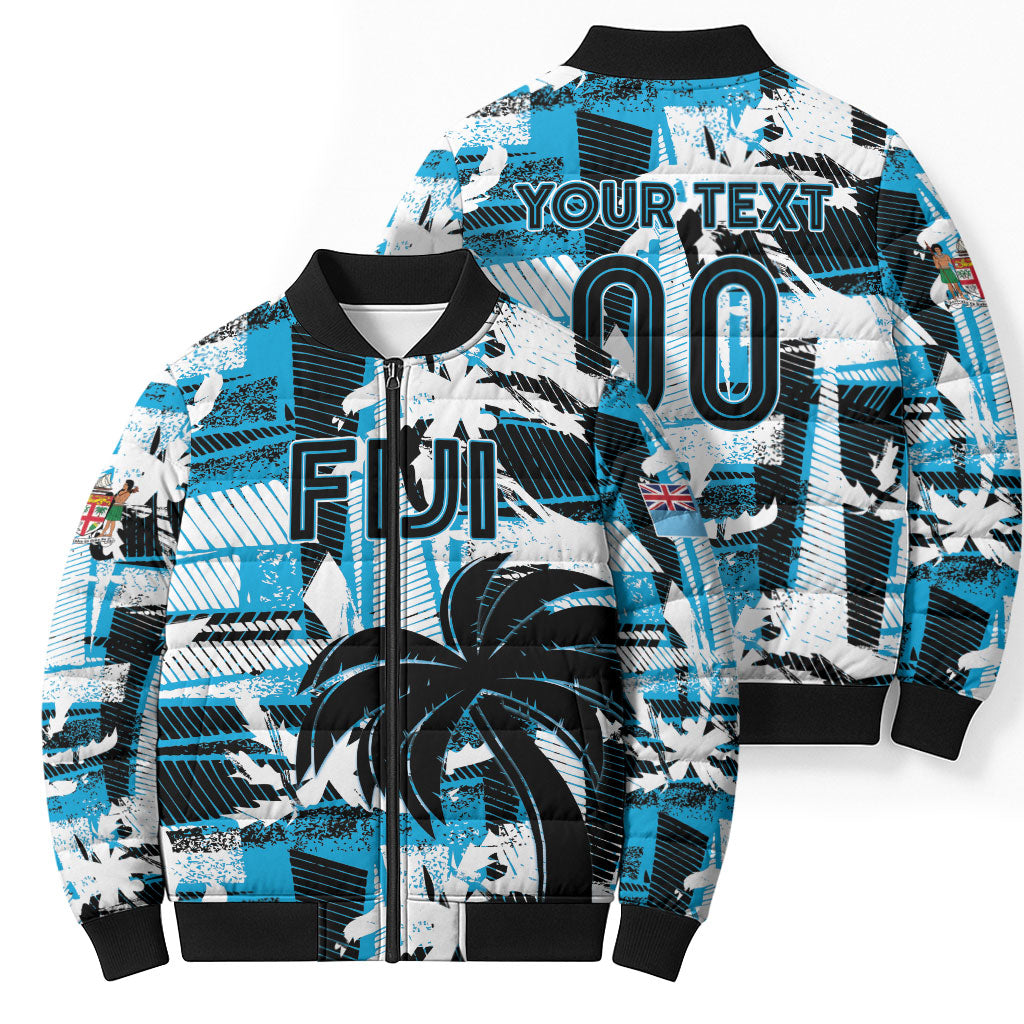 Custom Fijian Rugby Bomber Puffer Jacket Grunge Palm Stylized LT01 - Polynesian Pride
