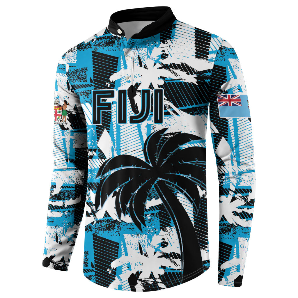 Custom Fijian Rugby Button Sweatshirt Grunge Palm Stylized LT01 - Polynesian Pride