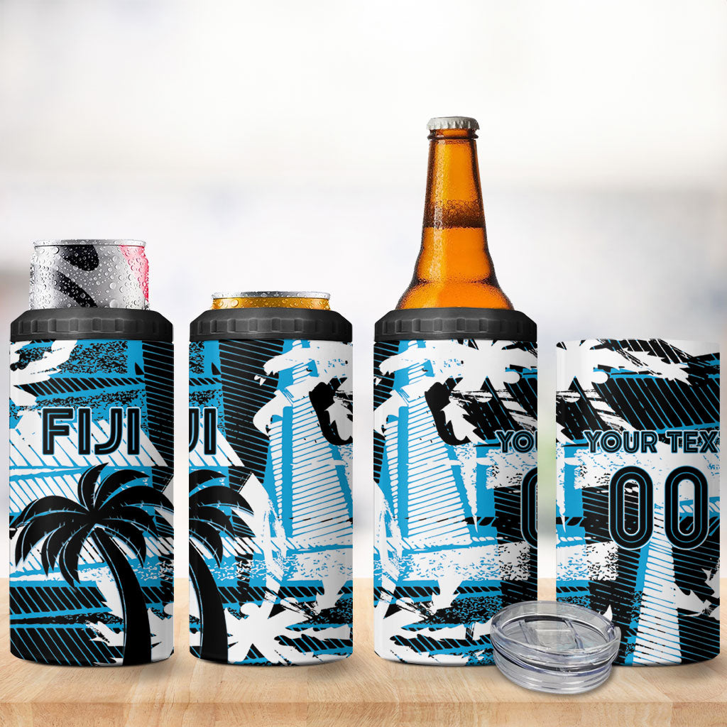 Custom Fijian Rugby 4 in 1 Can Cooler Tumbler Grunge Palm Stylized LT01 - Polynesian Pride
