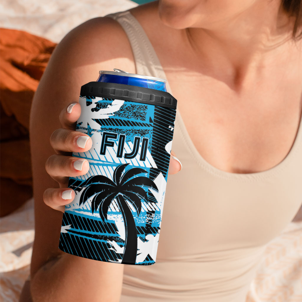 Custom Fijian Rugby 4 in 1 Can Cooler Tumbler Grunge Palm Stylized LT01 - Polynesian Pride