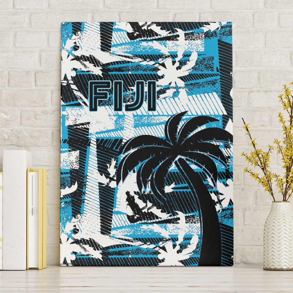Fijian Rugby Canvas Wall Art Grunge Palm Stylized LT01 Without Frame Blue - Polynesian Pride