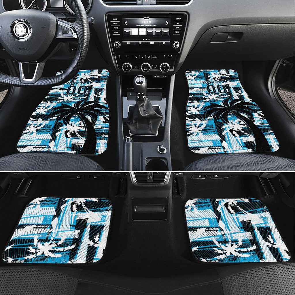 Custom Fijian Rugby Car Mats Grunge Palm Stylized LT01 Set 4pcs Blue - Polynesian Pride