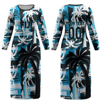 Custom Fijian Rugby Couples Matching Long Sleeve Bodycon Dress and Hawaiian Shirt Grunge Palm Stylized LT01 - Polynesian Pride