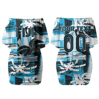 Custom Fijian Rugby Couples Matching Off Shoulder Short Dress and Long Sleeve Button Shirt Grunge Palm Stylized LT01 - Polynesian Pride