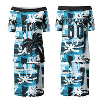 Custom Fijian Rugby Couples Matching Puletasi and Long Sleeve Button Shirt Grunge Palm Stylized LT01 - Polynesian Pride