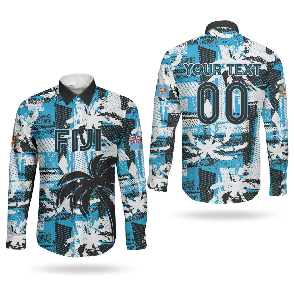 Custom Fijian Rugby Couples Matching Short Sleeve Bodycon Dress and Long Sleeve Button Shirt Grunge Palm Stylized LT01 - Polynesian Pride