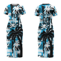 Custom Fijian Rugby Couples Matching Short Sleeve Bodycon Dress and Long Sleeve Button Shirt Grunge Palm Stylized LT01 - Polynesian Pride