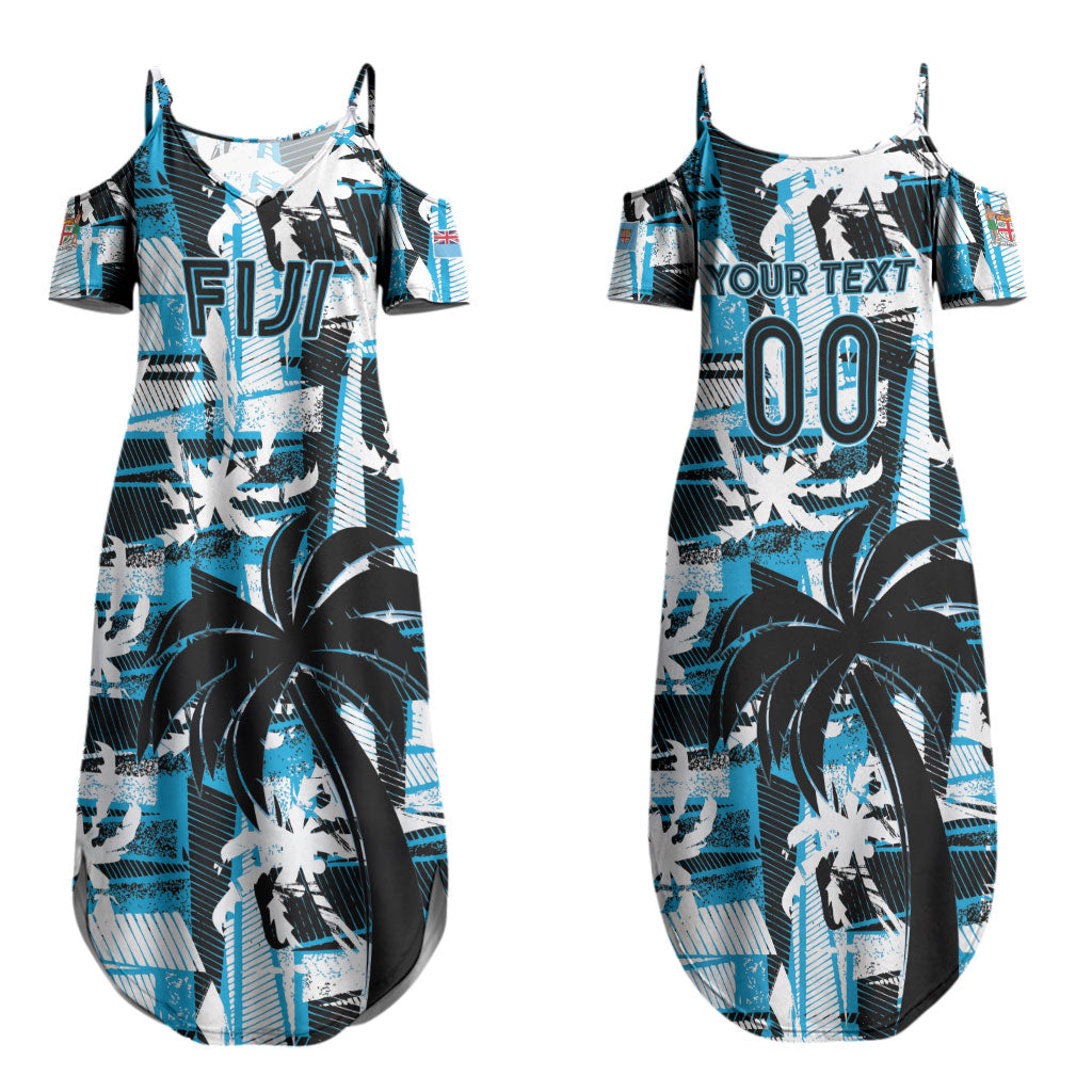 Custom Fijian Rugby Couples Matching Summer Maxi Dress and Hawaiian Shirt Grunge Palm Stylized LT01 - Polynesian Pride