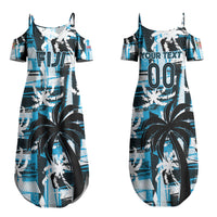 Custom Fijian Rugby Couples Matching Summer Maxi Dress and Hawaiian Shirt Grunge Palm Stylized LT01 - Polynesian Pride