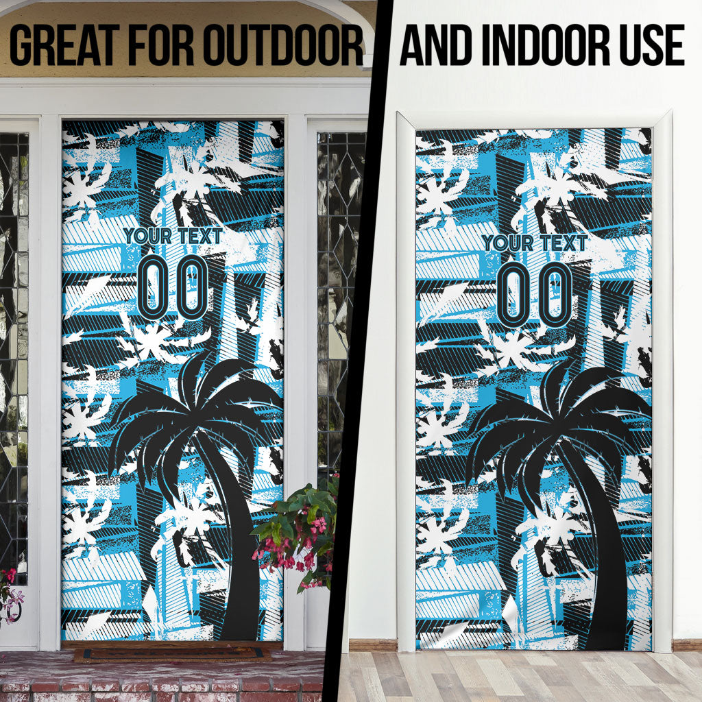 Custom Fijian Rugby Door Cover Grunge Palm Stylized LT01 - Polynesian Pride