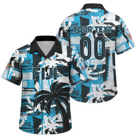 Custom Fijian Rugby Family Matching Long Sleeve Bodycon Dress and Hawaiian Shirt Grunge Palm Stylized LT01 Son's Shirt Blue - Polynesian Pride