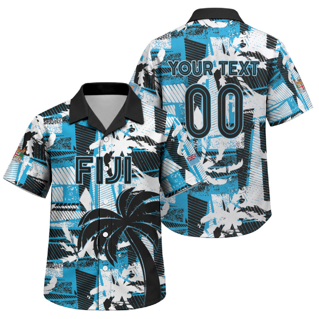 Custom Fijian Rugby Family Matching Short Sleeve Bodycon Dress and Hawaiian Shirt Grunge Palm Stylized LT01 Son's Shirt Blue - Polynesian Pride