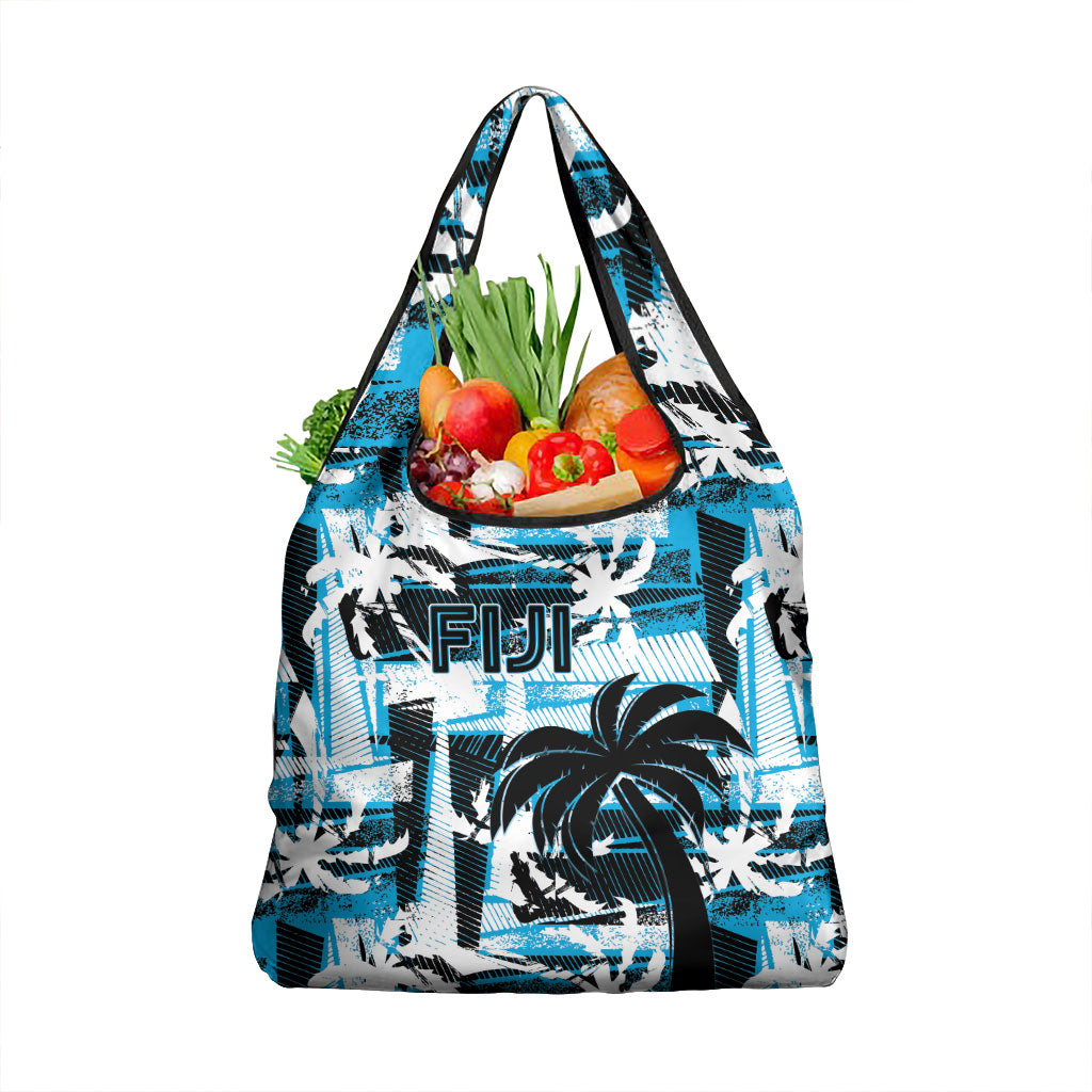 Fijian Rugby Grocery Bag Grunge Palm Stylized LT01 1-pack One Size Blue - Polynesian Pride